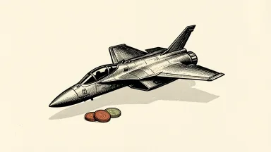 Lockheed Martin initiated by Barclays, shown as a jet silhouette with a shadow arrow and coins.