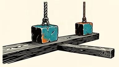 An editorial illustration showing a wooden beam already under the pressure of one stone block, with another block hanging above it, representing a forecast of additional interest rate hikes.