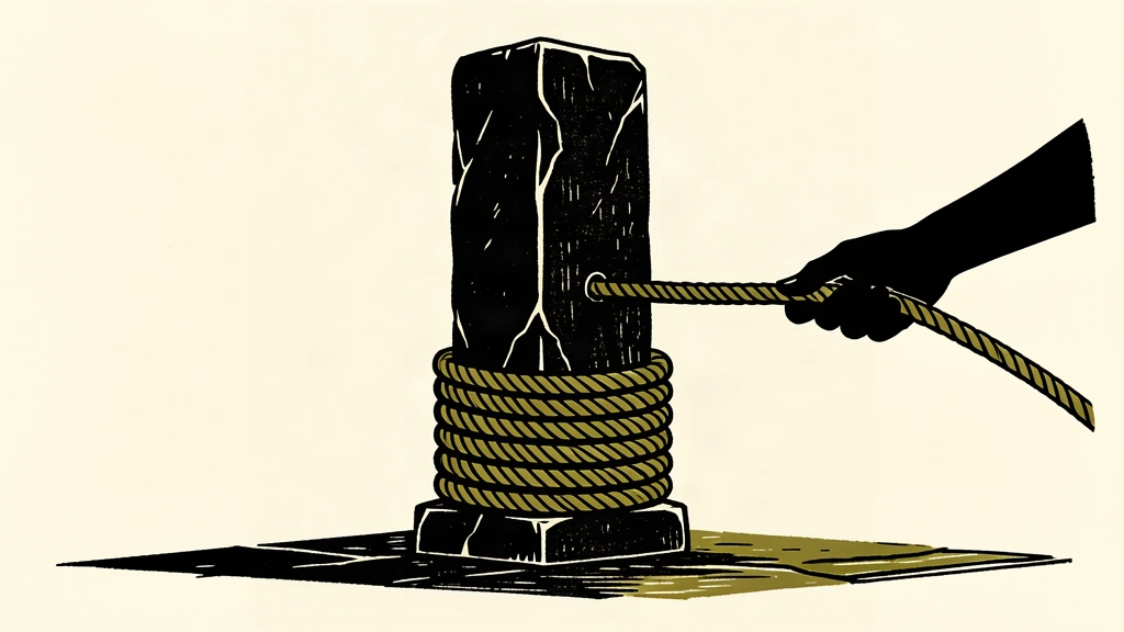 A stone pillar with a rope coiled seven times around its base, held tight by silhouetted hands to represent bond demand.