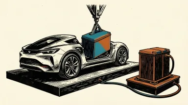 NIO and Geely battery-swapping agreement: an electric vehicle chassis receives a fresh battery pack from a mechanical lift while another pack charges nearby.