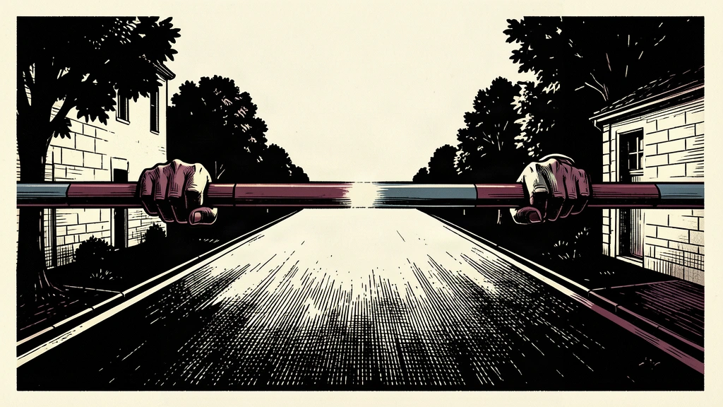 An editorial illustration showing a closed border gate reinforced by two pairs of hands from opposite sides, symbolizing joint security cooperation.