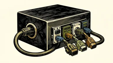 Ingram Micro patent for agnostic integration: a universal cable hub connects a large server to a variety of mismatched hardware modules.