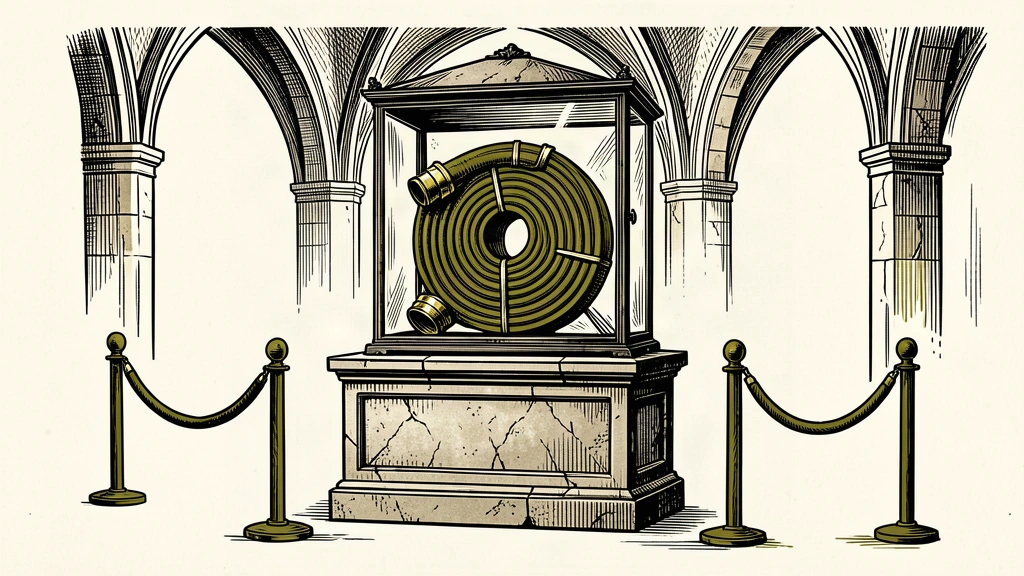 An editorial illustration showing an emergency fire hose locked behind an intact glass case in a calm hall, representing the ECB's decision not to use its TPI instrument.