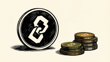 NFT Ltd. direct offering: a large coin with a block-link icon sits beside a neat stack of smaller coins on a plain surface.