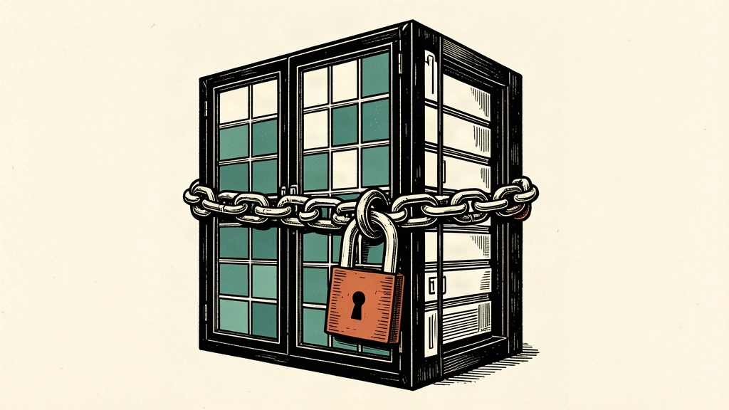 A large server rack is tightly bound by a heavy chain and a large padlock, representing a supply chain security concern.