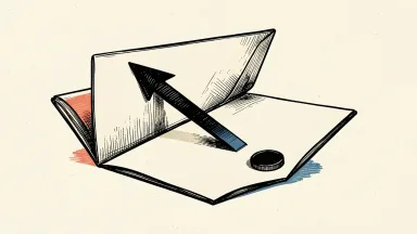 Invesco's price target raised by RBC Capital, depicted as an upward arrow on a paper folder with a coin-like disc.
