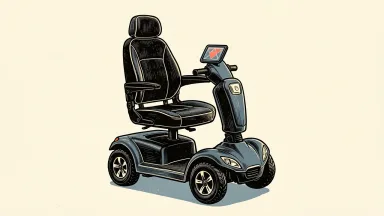 LOBO enters the senior care market: a four-wheeled mobility scooter with a digital interface integrated into the steering console.