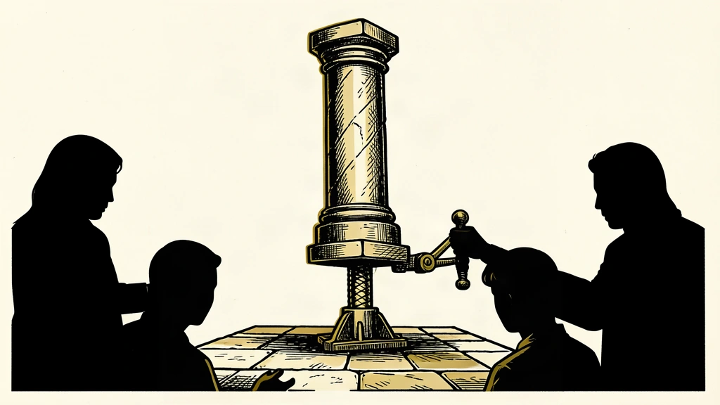 An editorial illustration showing a massive stone pillar being lifted by a mechanical jack, symbolizing a controlled interest rate hike.