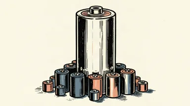 CBAK Energy's expansion into sodium-ion batteries: a large cylindrical battery cell surrounded by a growing array of smaller battery units.