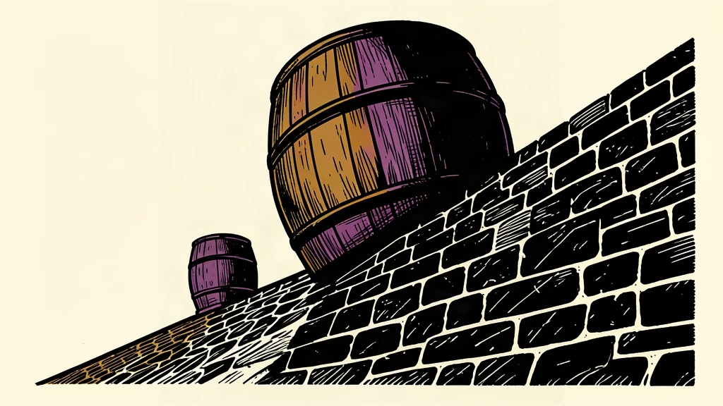 An editorial illustration of a large oil barrel perched at the peak of a steep incline, representing high crude prices.