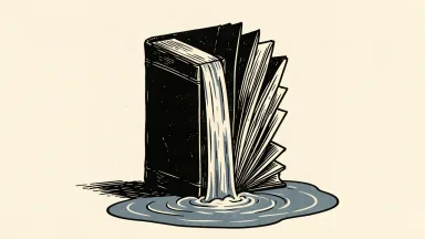 Scholastic reaffirms its cash flow guidance: a thick book with water flowing from its pages into a steady pool.