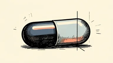 ArriVent BioPharma drug trial results: a large pharmaceutical capsule sits on a plain surface, falling short of a vertical clinical target line.