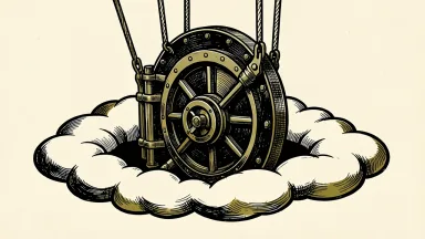 NetApp and Oracle partner to integrate Ontap into OCI: a heavy data vault door is lowered into a cloud-shaped opening in the floor.