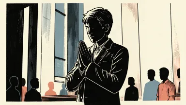 Young adult church attendance rising for prayer: a silhouette of a young person with clasped hands in a beam of light within a tall interior.