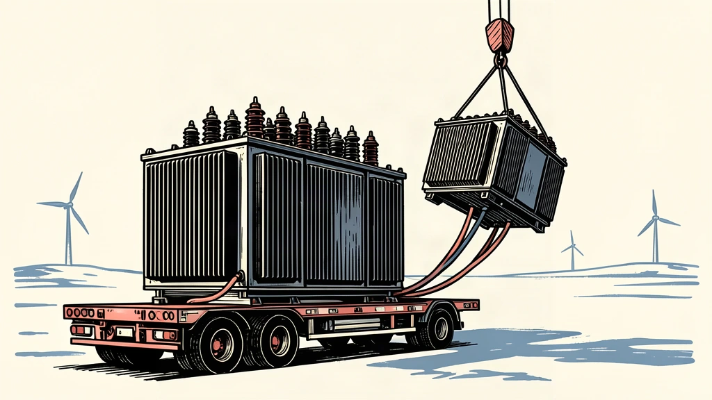An editorial illustration showing two large industrial electrical transformers being positioned in a sparse landscape, representing the search for data center capacity.