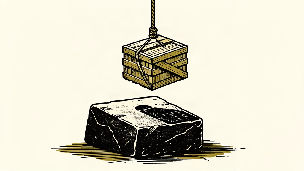 A heavy stone block tilts downward while a wooden crate is pulled upward by a rope, illustrating the divergence between bond and equity futures.