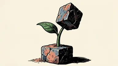 Corteva upgraded to Overweight by JP Morgan: a resilient agricultural sprout pushes a heavy stone block upward.
