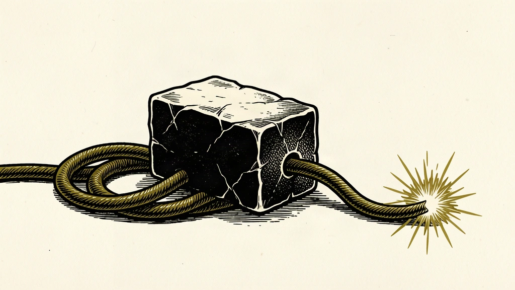 A heavy stone block sits atop a long, coiled fuse with a small spark at the end, symbolizing the potential for a future rate hike.