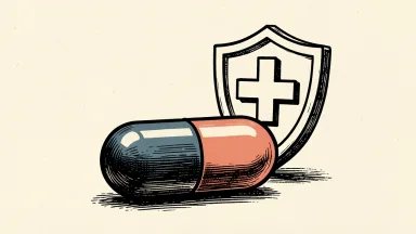 Pfizer's TUKYSA regimen receives FDA approval: a pharmaceutical capsule stands before a protective medical shield.