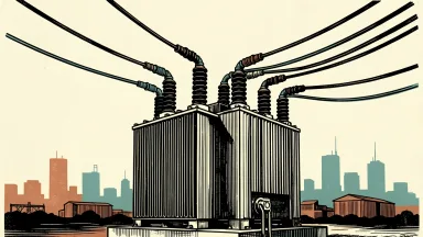Black Hills Corp expanding grid-connected energy service: a large electrical transformer with power lines extending toward a distant city skyline.
