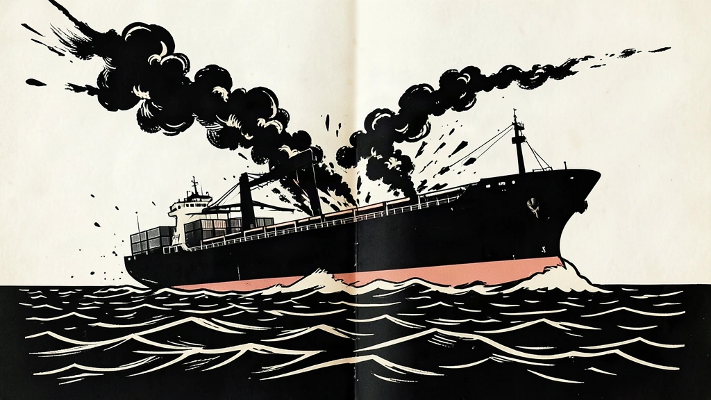An editorial illustration of a cargo ship being struck by an explosion in the Black Sea.