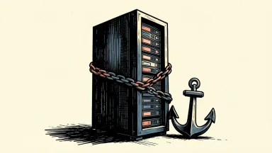 Vertiv Holdings under pressure from a new sell rating: a heavy anchor and chain are wrapped around an industrial server rack.