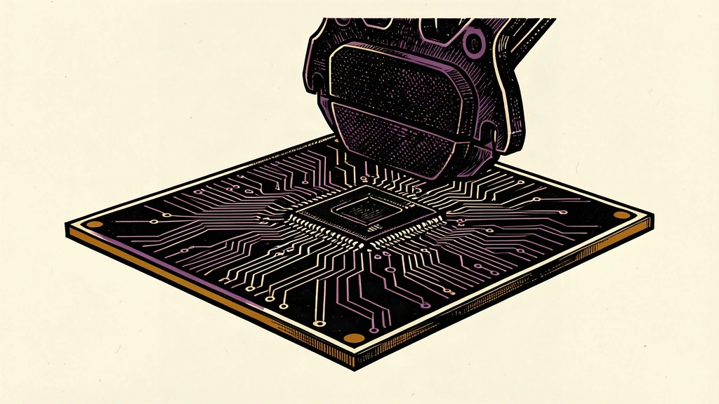 An editorial illustration of a computer chip being pressed down by a heavy mechanical brake.