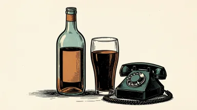 Constellation Brands Q2 results and conference call: a glass bottle and a pint glass stand beside a telephone handset.