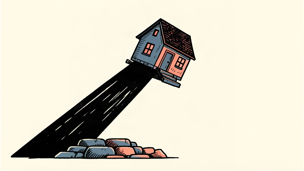 An editorial illustration of a heavy rising beam lifting a house off its foundation to represent the impact of rising yields on mortgage costs.