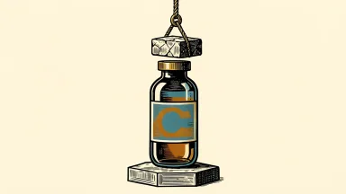 Telix Pharmaceuticals price target raised by UBS: a pharmaceutical vial on a pedestal beside a stone block being hoisted to a higher level.