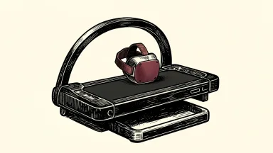 Virtuix Omni One treadmill with a Meta Quest headset resting on its platform.