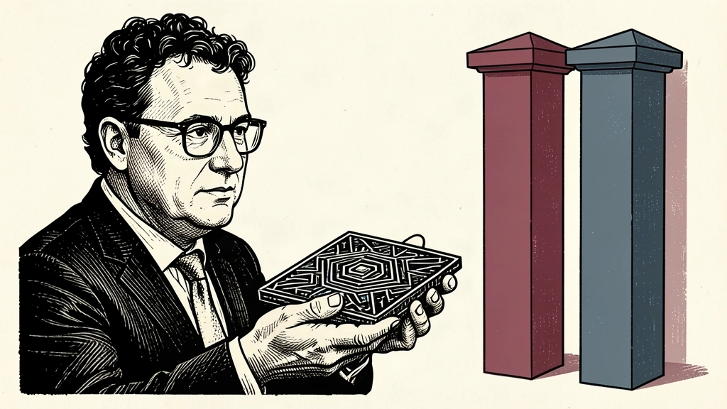 An editorial illustration of Dario Amodei offering a glowing AI core to three monolithic pillars representing a coalition of governments. Identity photo references adapted into illustration: UK Prime Minister (CC BY 2.0; https://creativecommons.org/licenses/by/2.0); source https://commons.wikimedia.org/wiki/File:Dario_Amodei_in_2023.jpg