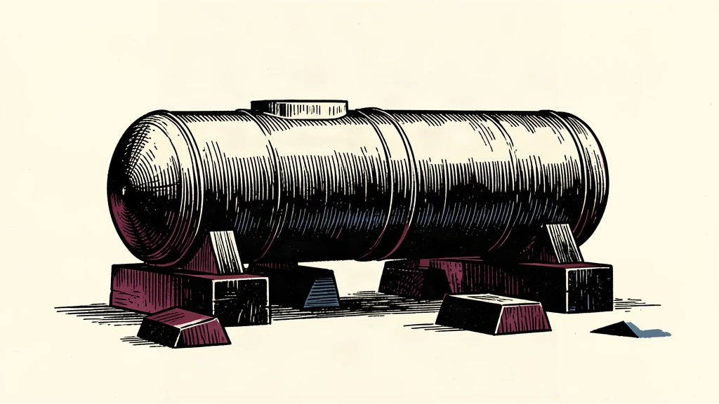 An illustration of a large oil tank sagging as its supporting blocks are removed, representing eroding supply buffers.