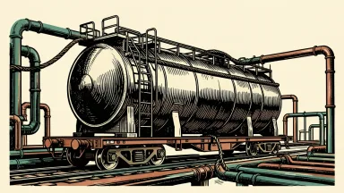 Jefferson Energy expanding its crude oil logistics: an industrial oil storage tank on a rail car being integrated into a pipeline network.