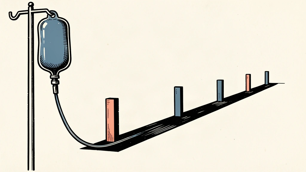 An illustration showing a single infusion bag connected to a long, continuous path that passes five distinct milestones, representing long-term progression-free survival.