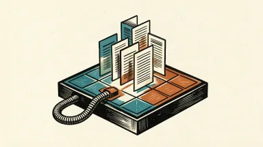 Microsoft Copilot expansion: a central digital tile producing physical document shapes, connected by a metered power cable.