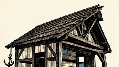 Owens Corning under pressure from a Sell rating: a heavy anchor hangs from the edge of a sturdy shingled roof.