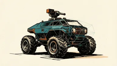 VisionWave STRATUM autonomous ground systems platform: a rugged six-wheeled vehicle silhouette partially covered by a technical wireframe grid.