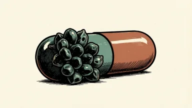 Eli Lilly's Jaypirca approved for first-line leukemia treatment: a large medicinal capsule acts as a barrier against a cluster of irregular cell-like shapes.