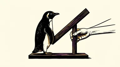 Penguin Solutions appoints a new CFO to support growth: a stylized penguin silhouette supports a rising beam being reinforced by a new pillar.