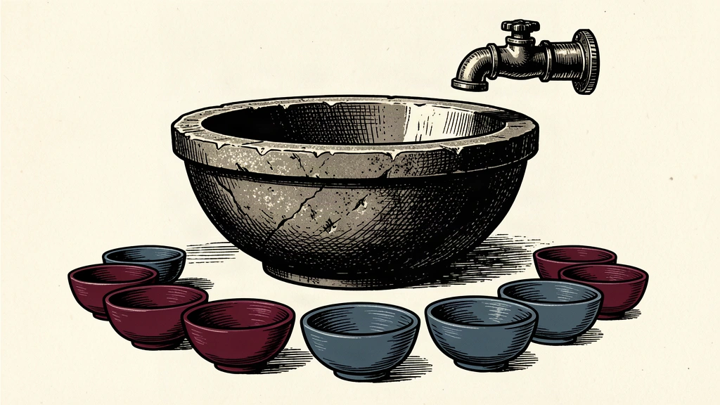 An editorial illustration showing a dry stone basin and an inactive pipe, representing the zero volume of liquidity injection.