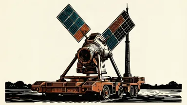Planet Labs Pelican satellite at Cape Canaveral: a high-resolution satellite on a transport platform before a launch tower.