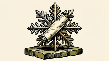 Snowflake's convertible note offering: a large snowflake crystal anchored to a stone base by a thick paper scroll.