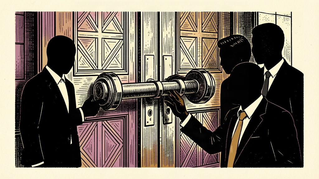 A silhouette of a hand sliding a heavy bolt to lock a set of corporate doors, representing a call to pause an IPO.
