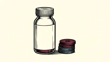ACADIA Pharmaceuticals price target maintained by Needham, depicted as a plain pill bottle beside a small coin stack.