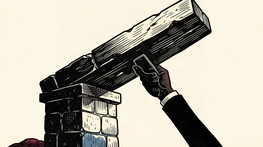 A large stone slab is being levered upward by a silhouetted hand that holds the lever in a cautious, fixed position.