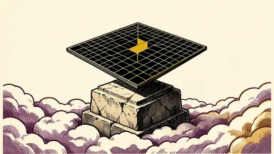 TSMC on track for a record high: a large silicon wafer sits on a high stone pedestal above a cloud layer.