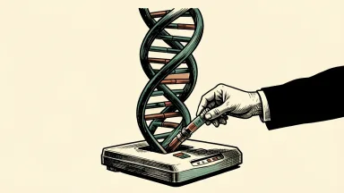 Natera begins melanoma trial: a gloved hand places a sample vial into a diagnostic tray at the base of a large DNA helix.