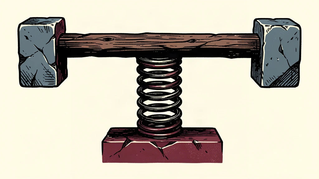 A heavy beam held down by weights keeps a large spring in a state of constant compression to represent steady inflation pressure.