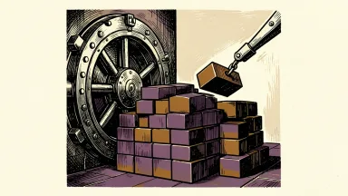 Coastal Financial's Bluevine-related deposits: a large stack of blocks remains secure inside a heavy bank vault as one piece is removed.